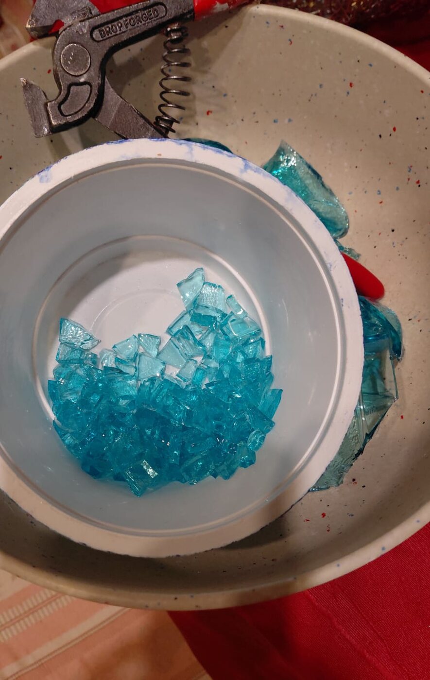 Blue tesserae waiting in a bowl
